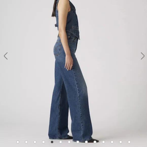 Levi's Ribcage Wide Leg Dark Denim Jeans - Picture 3 of 9